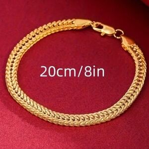 New AUTHENTIC 18K yellow gold over steel 8" heavy Chunky wheat link bracelet